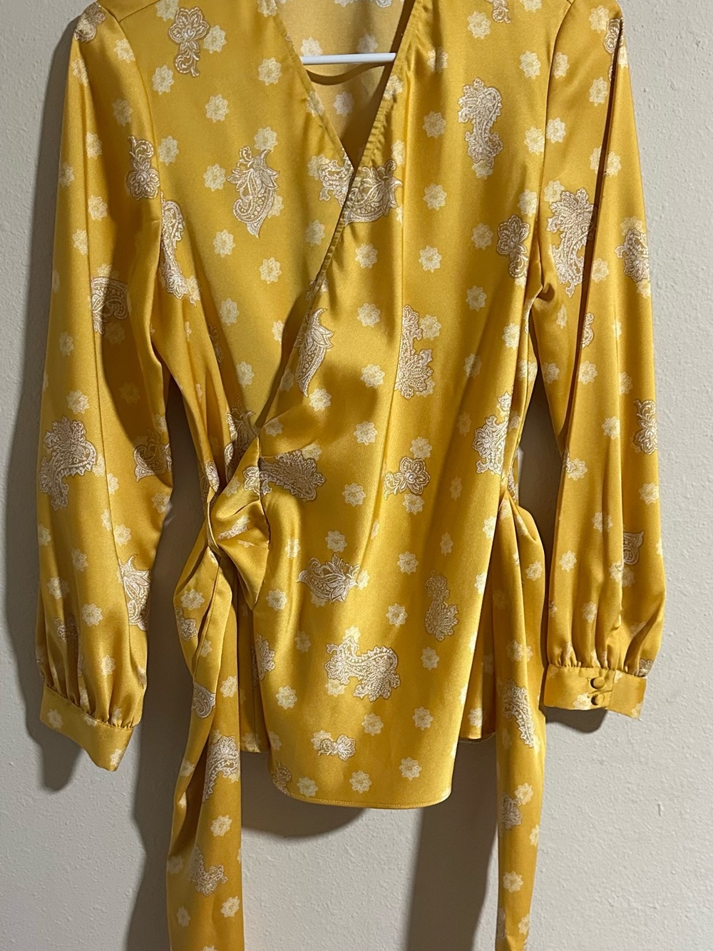 Vince Camuto Yellow Paisley Wrap Blouse